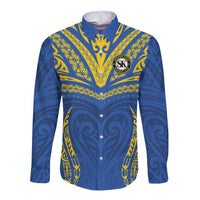 Custom Oceania Football Solomon Kings Long Sleeve Button Shirt Polynesian Tribal Pattern LT9 Unisex Blue - Polynesian Pride
