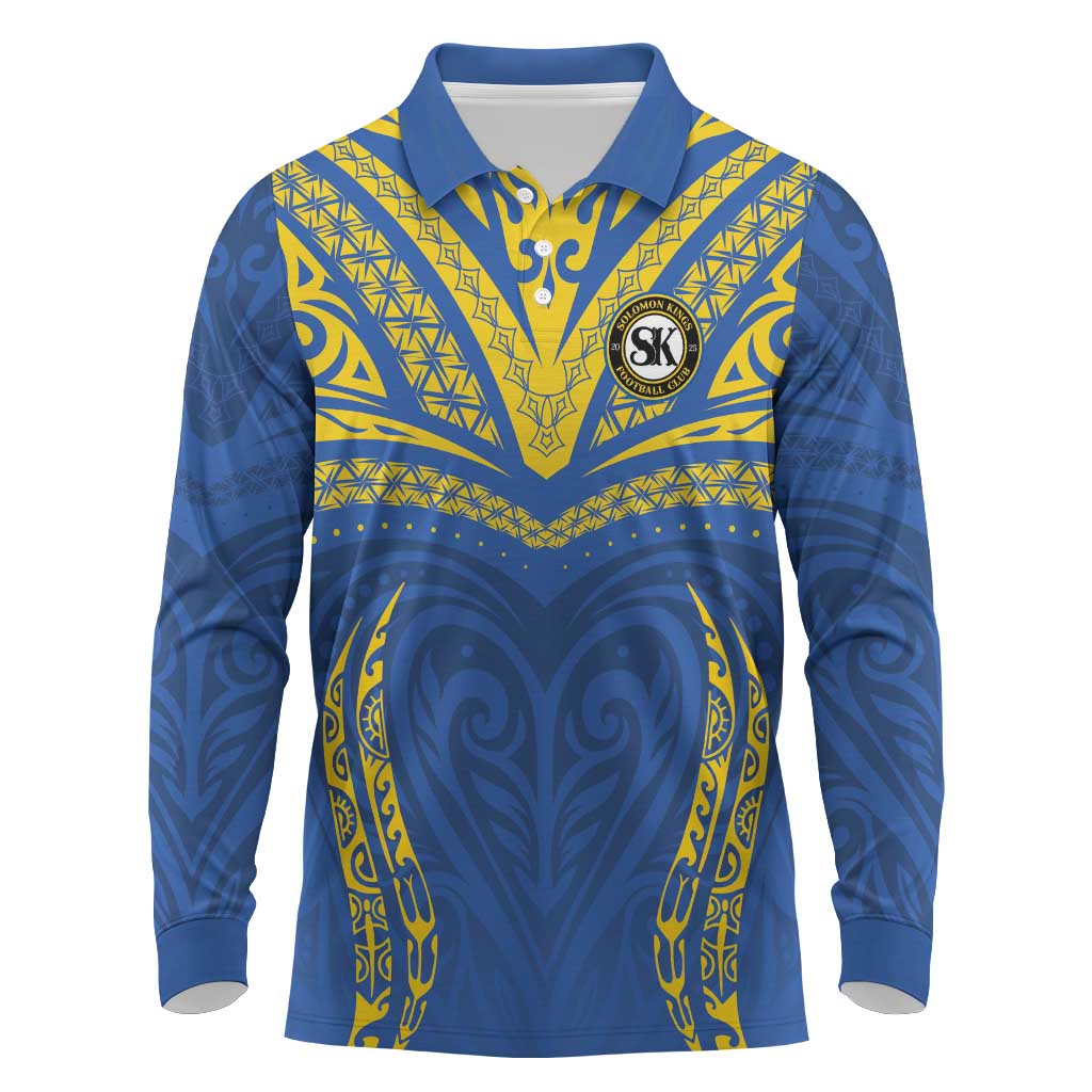 Custom Oceania Football Solomon Kings Long Sleeve Polo Shirt Polynesian Tribal Pattern LT9 Blue - Polynesian Pride