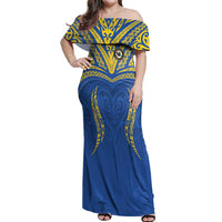 Custom Oceania Football Solomon Kings Off Shoulder Maxi Dress Polynesian Tribal Pattern LT9 Women Blue - Polynesian Pride