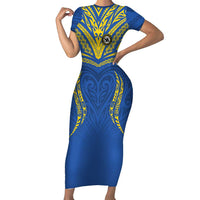 Custom Oceania Football Solomon Kings Short Sleeve Bodycon Dress Polynesian Tribal Pattern LT9 Long Dress Blue - Polynesian Pride