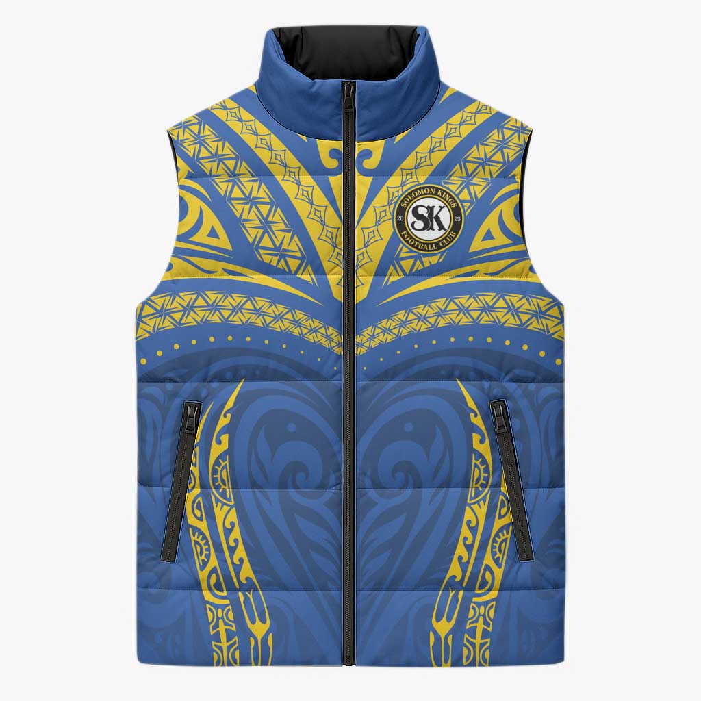 Custom Oceania Football Solomon Kings Sleeveless Puffer Jacket Polynesian Tribal Pattern