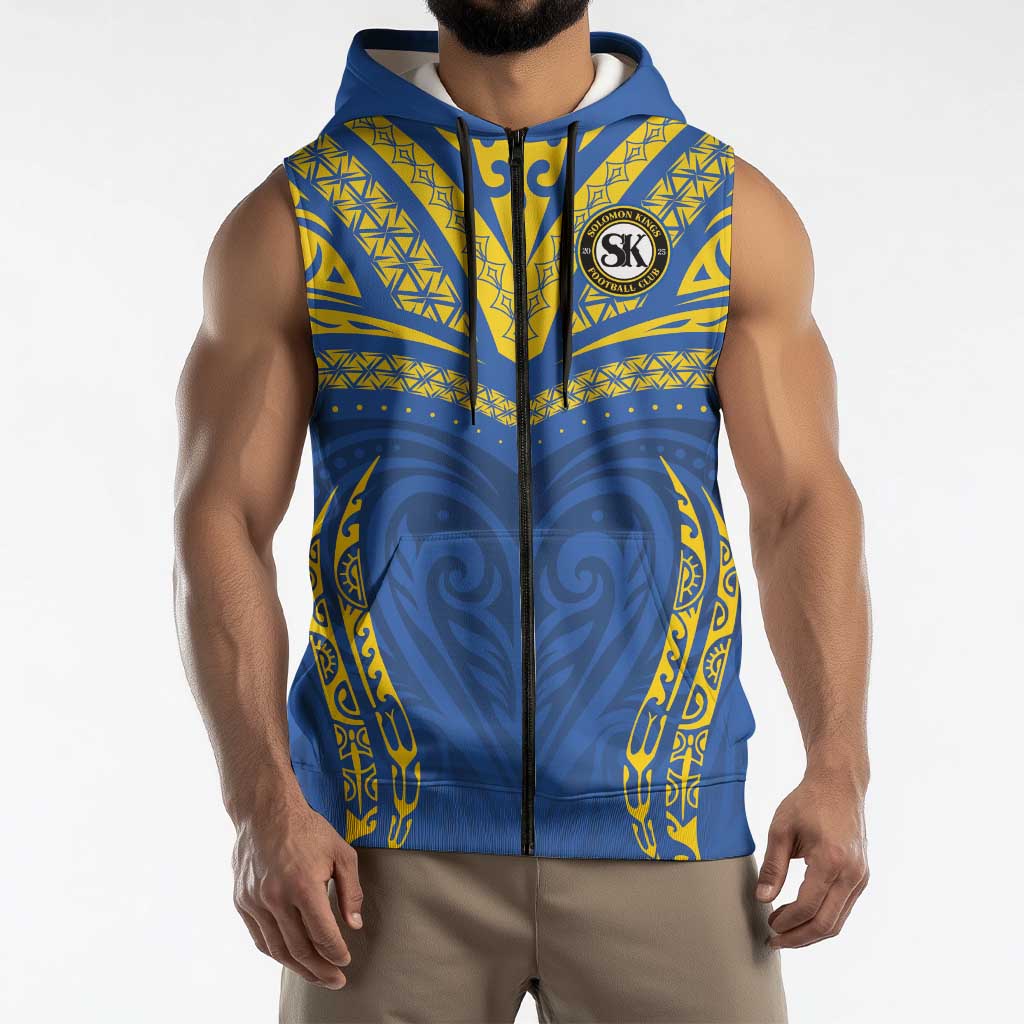 Custom Oceania Football Solomon Kings Sleeveless Zip Hoodie Polynesian Tribal Pattern LT9 - Polynesian Pride