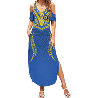Custom Oceania Football Solomon Kings Summer Maxi Dress Polynesian Tribal Pattern LT9 Women Blue - Polynesian Pride