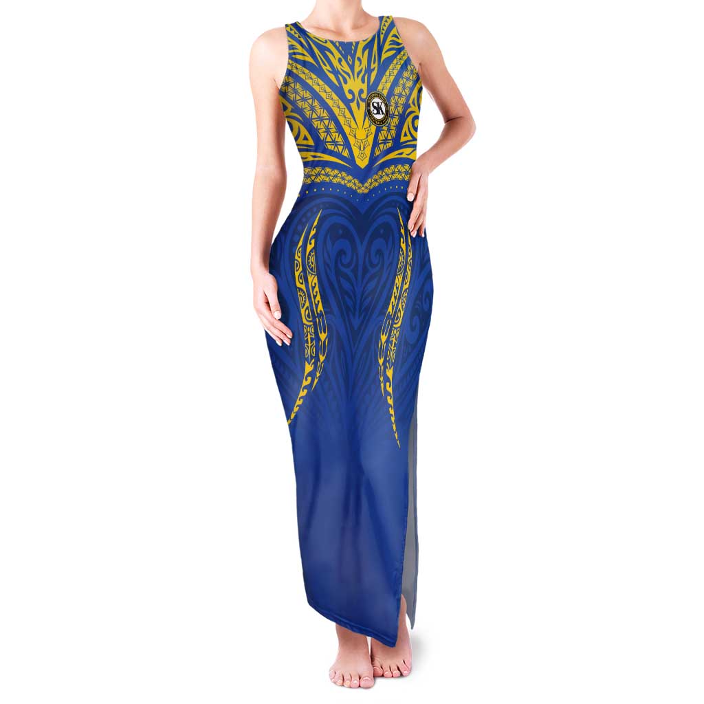 Custom Oceania Football Solomon Kings Tank Maxi Dress Polynesian Tribal Pattern LT9 Women Blue - Polynesian Pride
