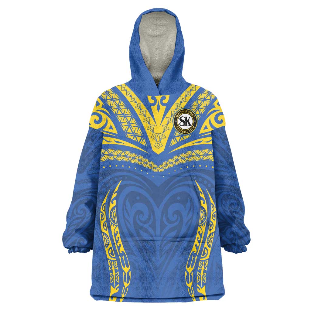 Custom Oceania Football Solomon Kings Wearable Blanket Hoodie Polynesian Tribal Pattern LT9 One Size Blue - Polynesian Pride