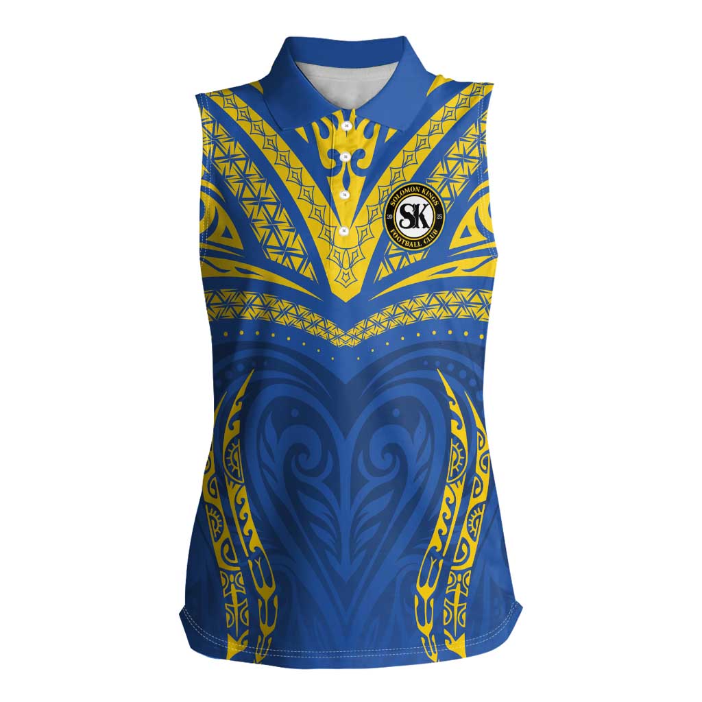Custom Oceania Football Solomon Kings Women Sleeveless Polo Shirt Polynesian Tribal Pattern LT9 Female Blue - Polynesian Pride
