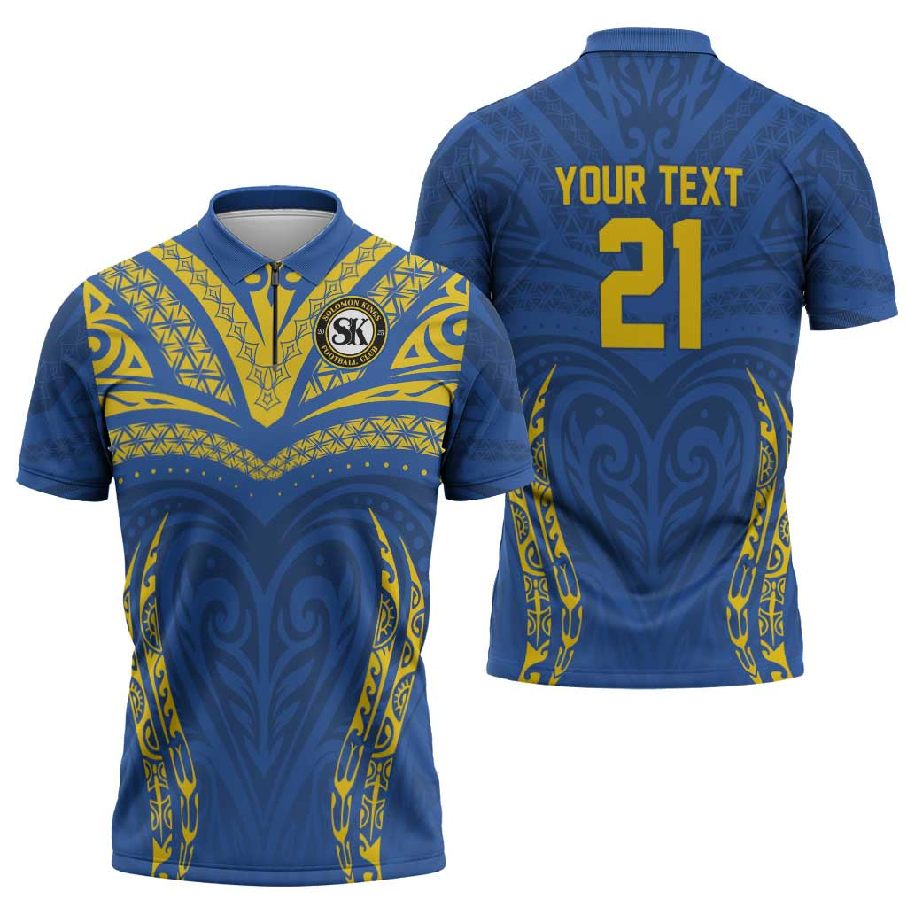 Custom Oceania Football Solomon Kings Zipper Polo Shirt Polynesian Tribal Pattern LT9 - Polynesian Pride