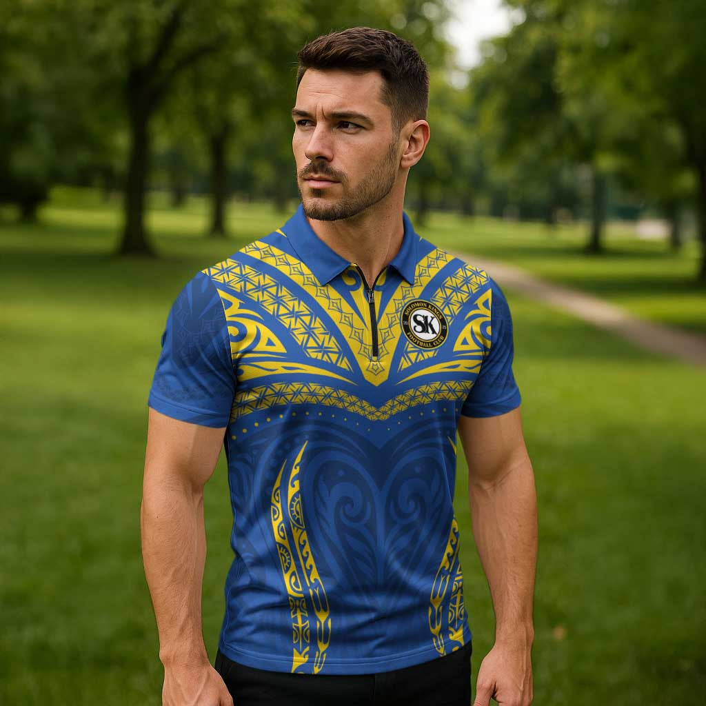 Custom Oceania Football Solomon Kings Zipper Polo Shirt Polynesian Tribal Pattern LT9 - Polynesian Pride
