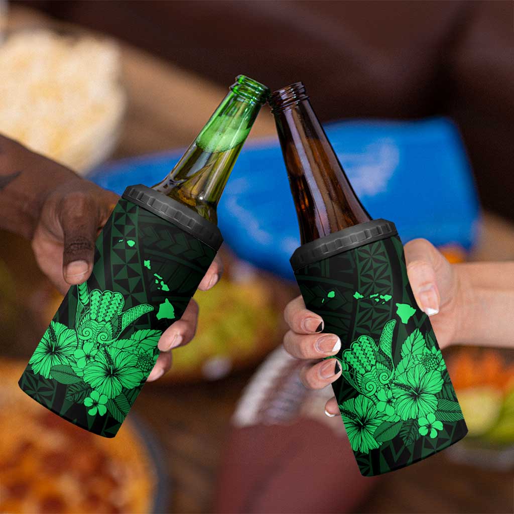 Green Hawaiian Hibiscus Shaka Sign 4 in 1 Can Cooler Tumbler