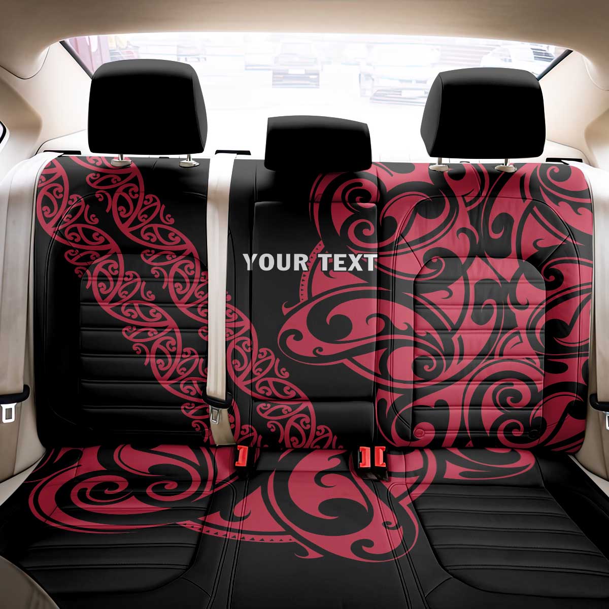 All Black Maori Tribal Tattoo Personalised Back Car Seat Cover Classic Red Polynesian Style - Polynesian Pride