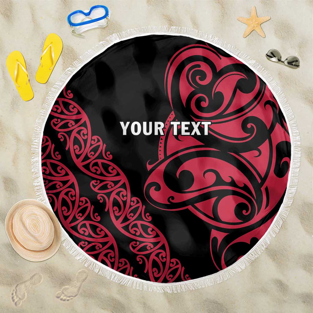 All Black Maori Tribal Tattoo Personalised Beach Blanket Classic Red Polynesian Style - Polynesian Pride