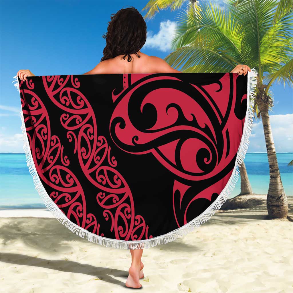 All Black Maori Tribal Tattoo Personalised Beach Blanket Classic Red Polynesian Style - Polynesian Pride