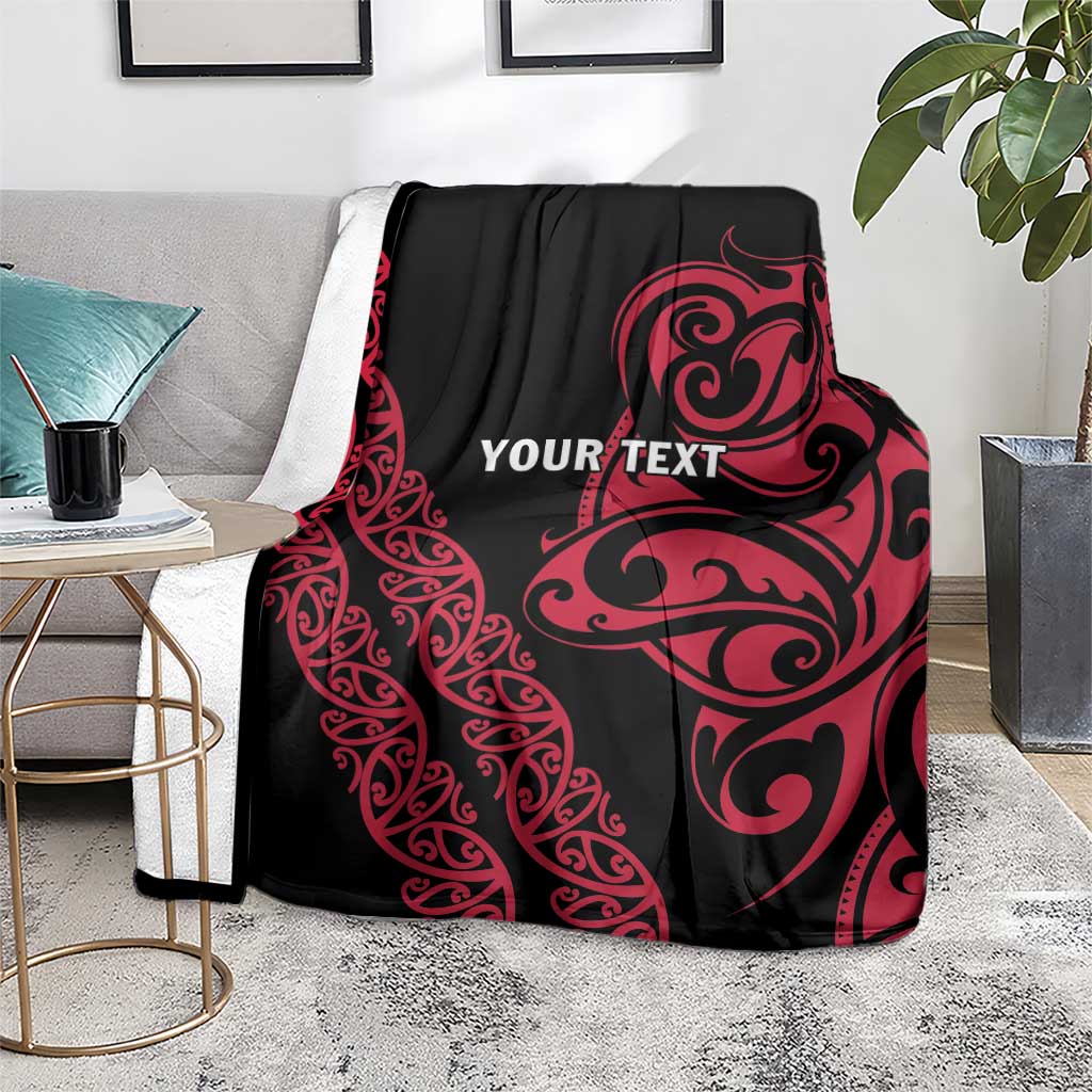 All Black Maori Tribal Tattoo Personalised Blanket Classic Red Polynesian Style - Polynesian Pride