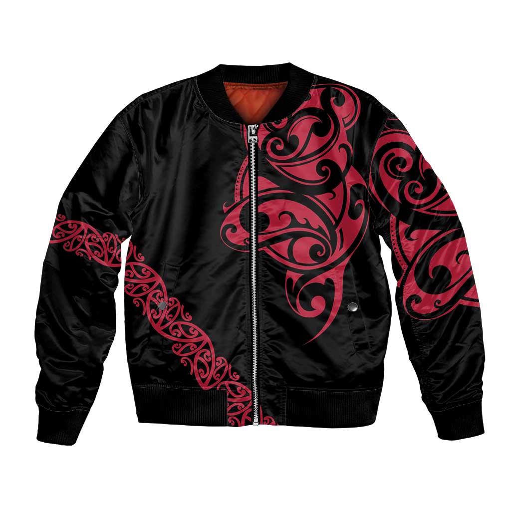 All Black Maori Tribal Tattoo Personalised Bomber Jacket Classic Red Polynesian Style - Polynesian Pride