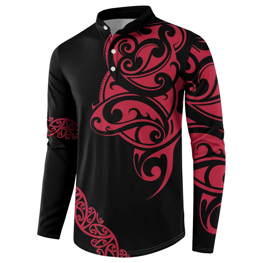 All Black Maori Tribal Tattoo Personalised Button Sweatshirt Classic Red Polynesian Style - Polynesian Pride