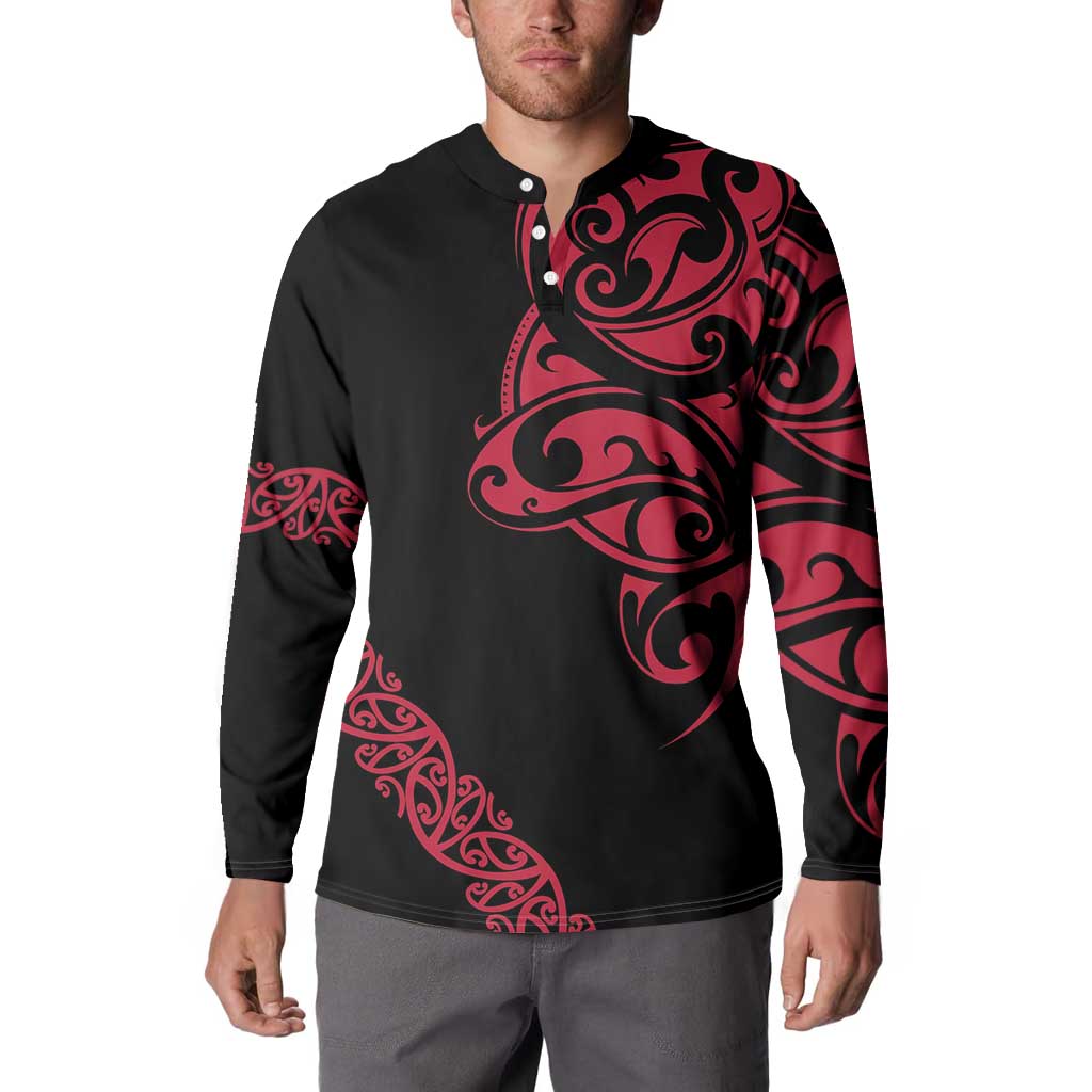 All Black Maori Tribal Tattoo Personalised Button Sweatshirt Classic Red Polynesian Style - Polynesian Pride