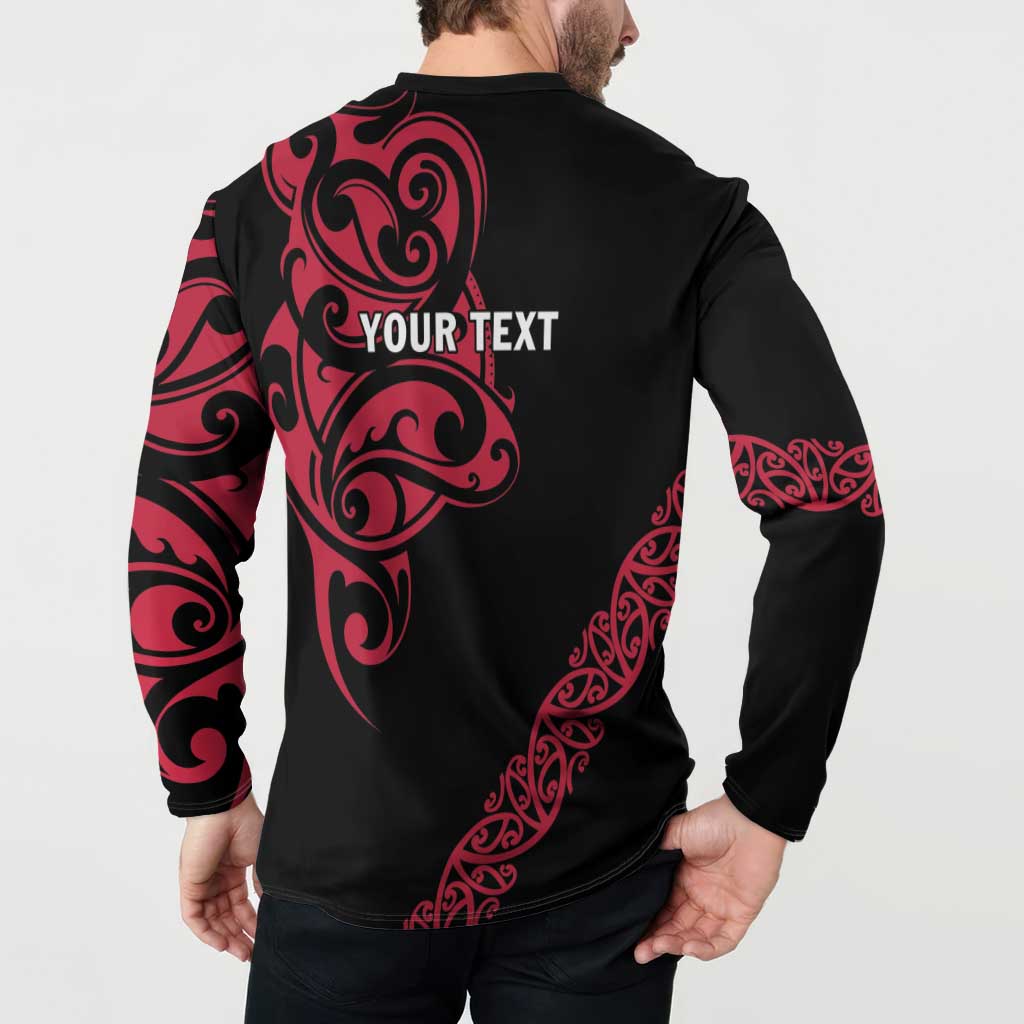 All Black Maori Tribal Tattoo Personalised Button Sweatshirt Classic Red Polynesian Style - Polynesian Pride
