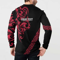 All Black Maori Tribal Tattoo Personalised Button Sweatshirt Classic Red Polynesian Style - Polynesian Pride