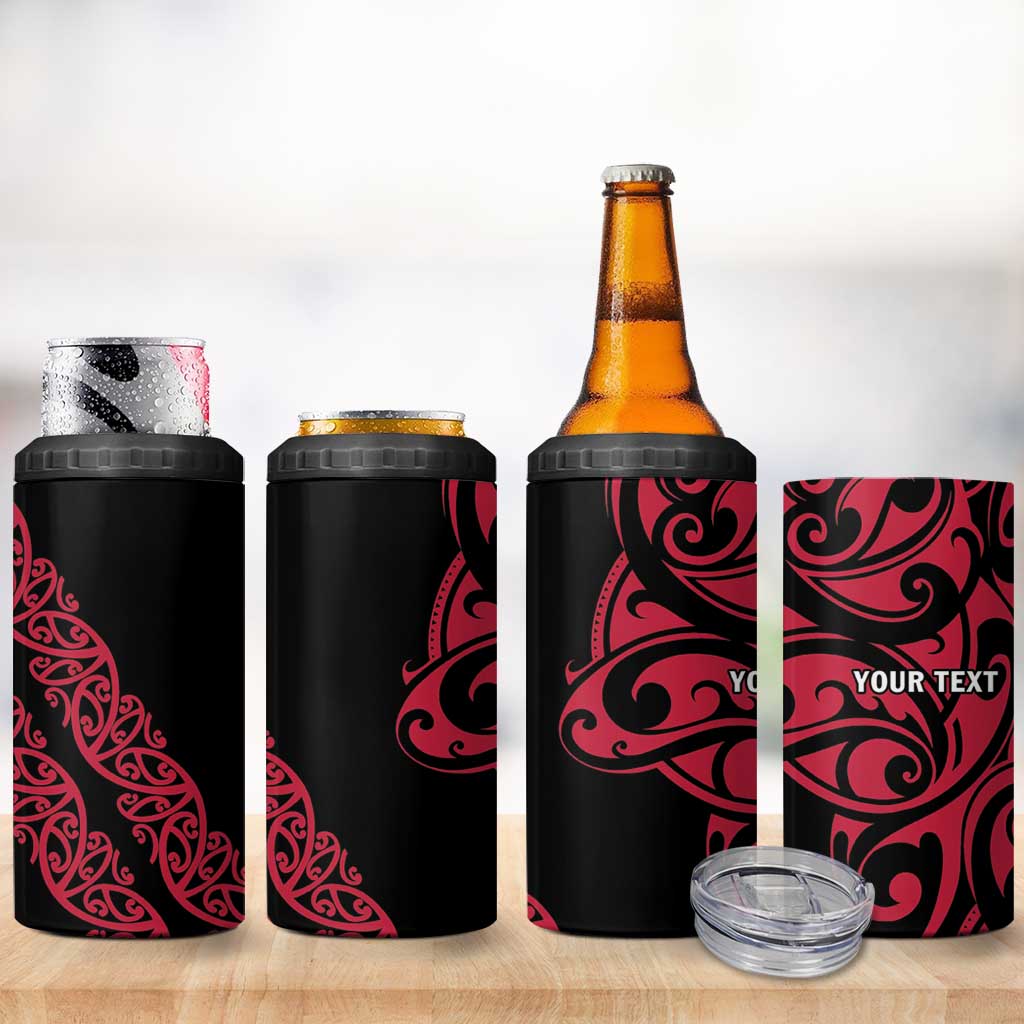 All Black Maori Tribal Tattoo Personalised 4 in 1 Can Cooler Tumbler Classic Red Polynesian Style - Polynesian Pride