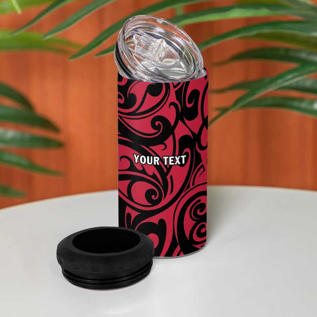 All Black Maori Tribal Tattoo Personalised 4 in 1 Can Cooler Tumbler Classic Red Polynesian Style - Polynesian Pride