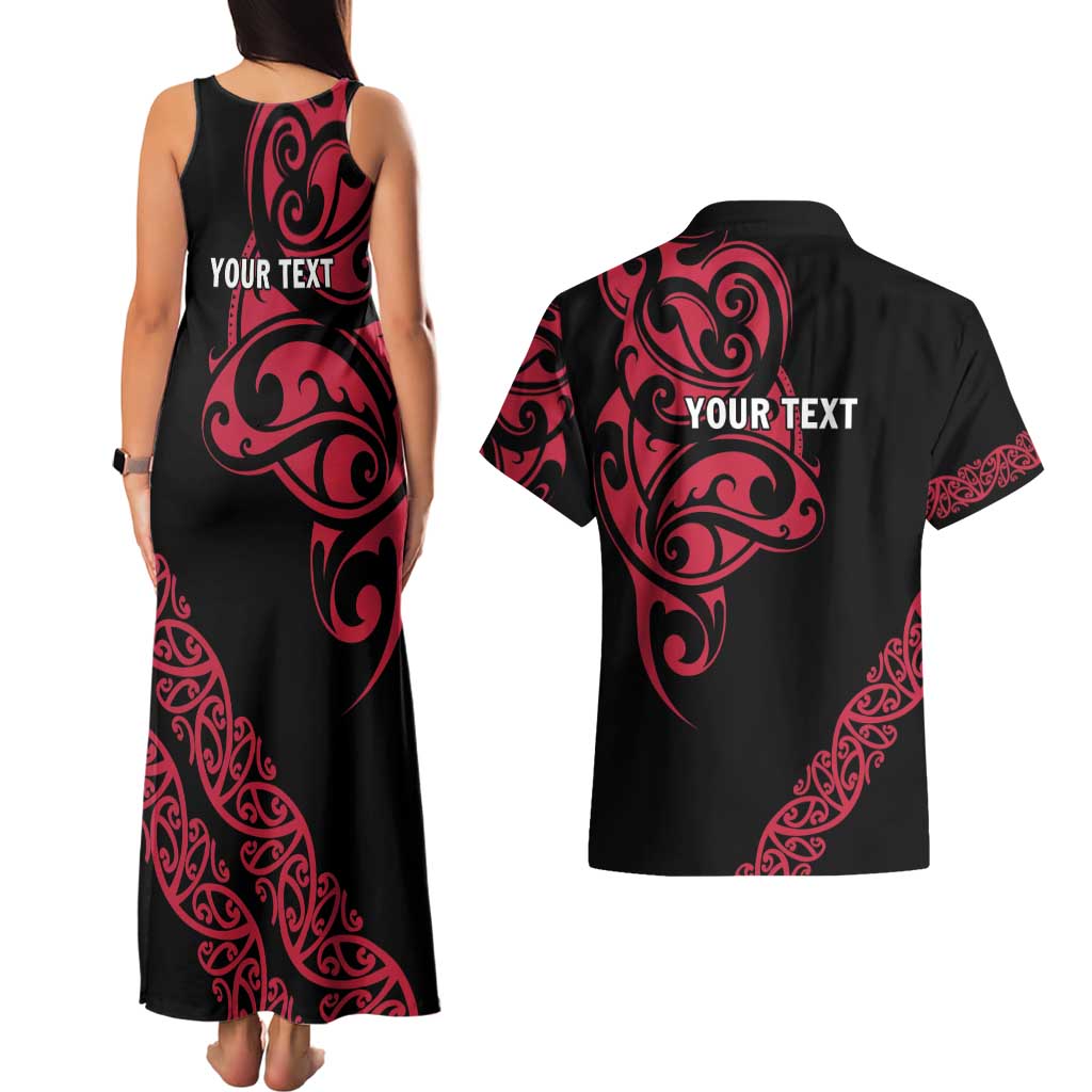 All Black Maori Tribal Tattoo Personalised Couples Matching Tank Maxi Dress and Hawaiian Shirt Classic Red Polynesian Style - Polynesian Pride