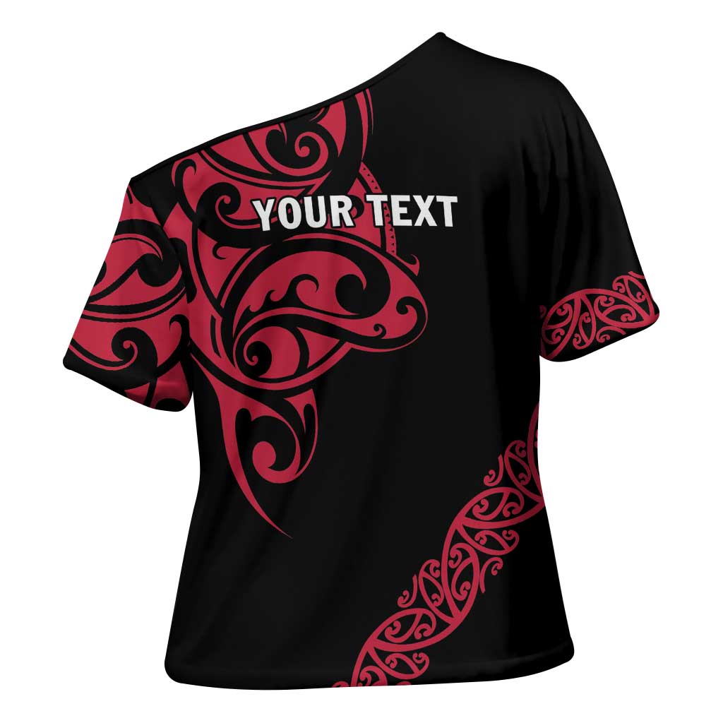 All Black Maori Tribal Tattoo Personalised Cross Shoulder Shirt Classic Red Polynesian Style - Polynesian Pride