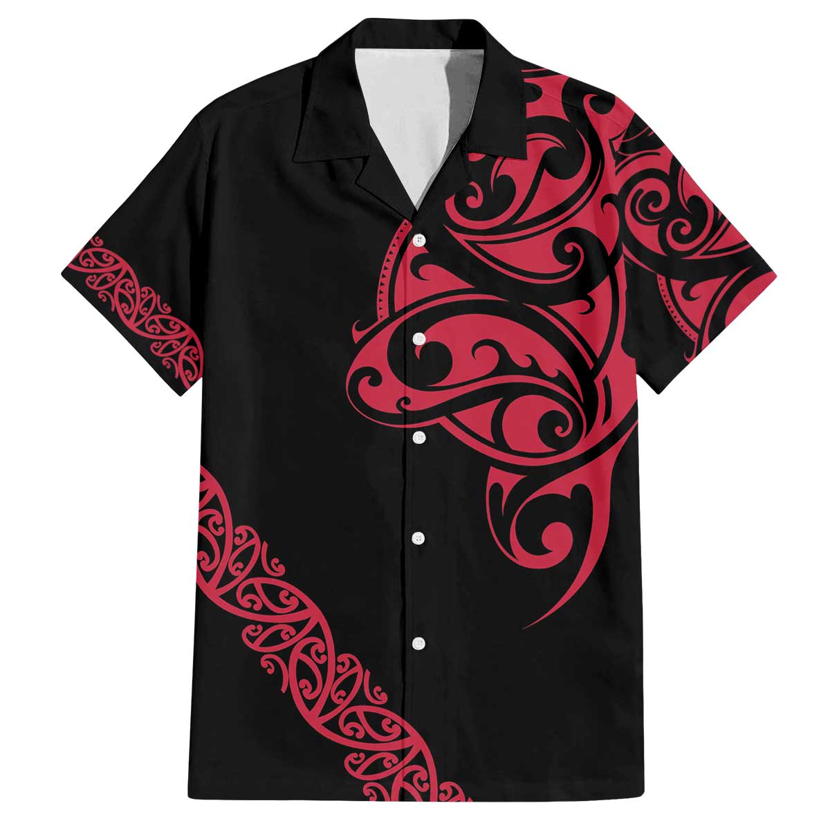 All Black Maori Tribal Tattoo Personalised Family Matching Off The Shoulder Long Sleeve Dress and Hawaiian Shirt Classic Red Polynesian Style - Polynesian Pride