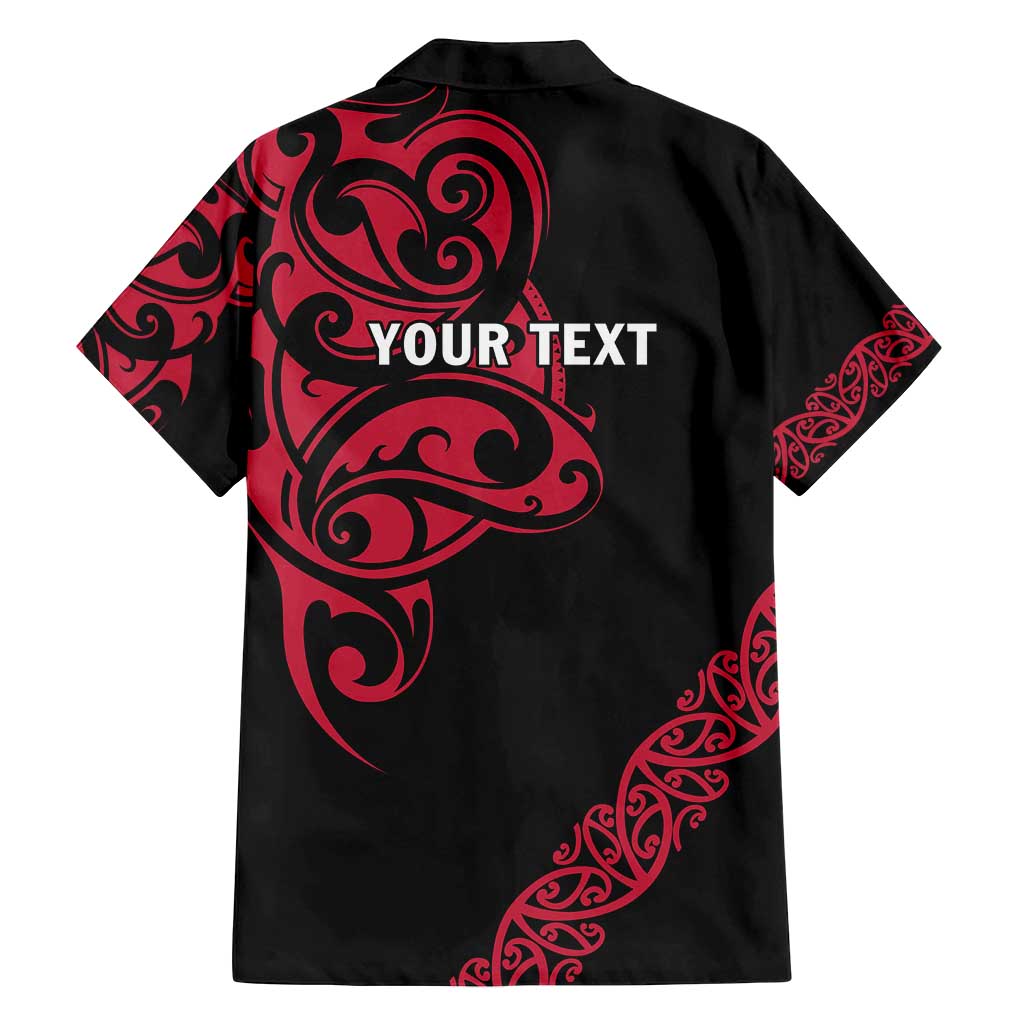 All Black Maori Tribal Tattoo Personalised Family Matching Off Shoulder Short Dress and Hawaiian Shirt Classic Red Polynesian Style - Polynesian Pride