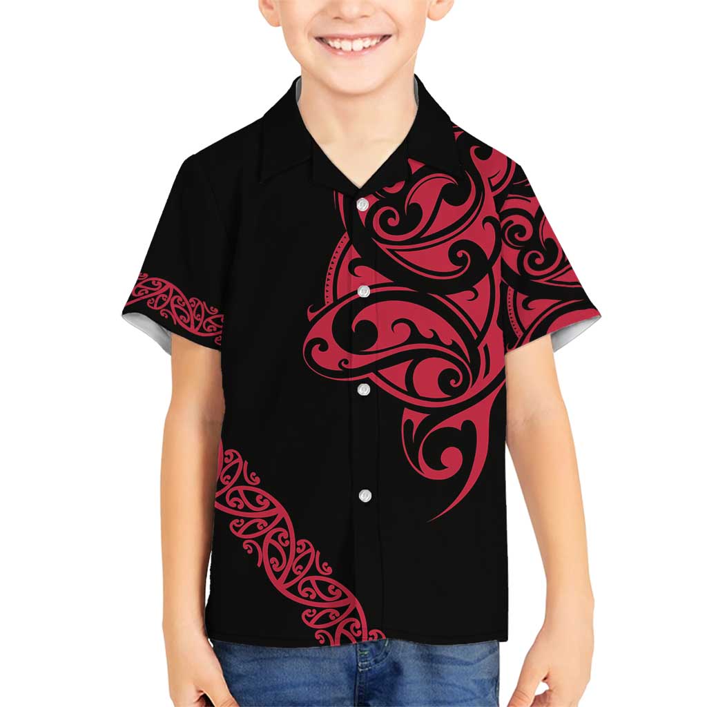 All Black Maori Tribal Tattoo Personalised Family Matching Off Shoulder Short Dress and Hawaiian Shirt Classic Red Polynesian Style - Polynesian Pride