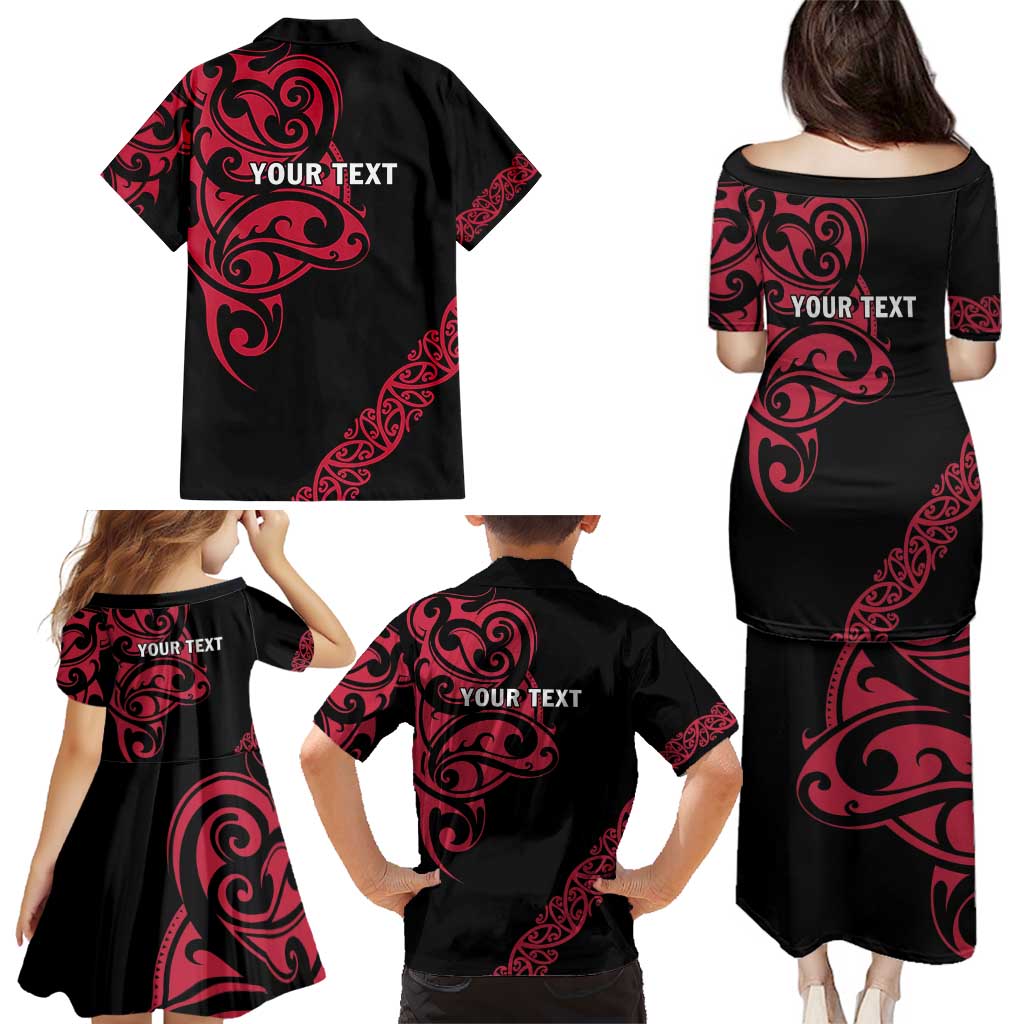 All Black Maori Tribal Tattoo Personalised Family Matching Puletasi and Hawaiian Shirt Classic Red Polynesian Style - Polynesian Pride