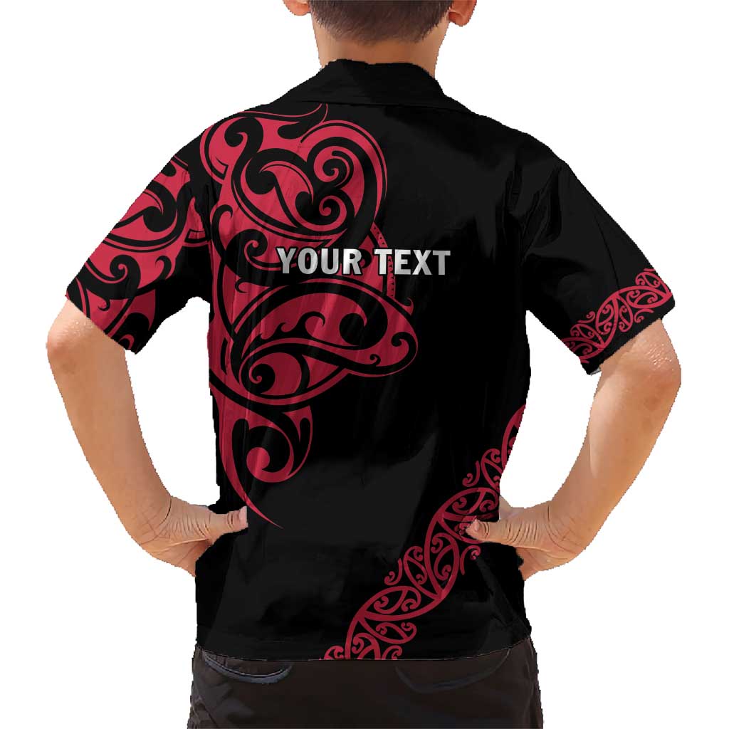 All Black Maori Tribal Tattoo Personalised Family Matching Short Sleeve Bodycon Dress and Hawaiian Shirt Classic Red Polynesian Style - Polynesian Pride