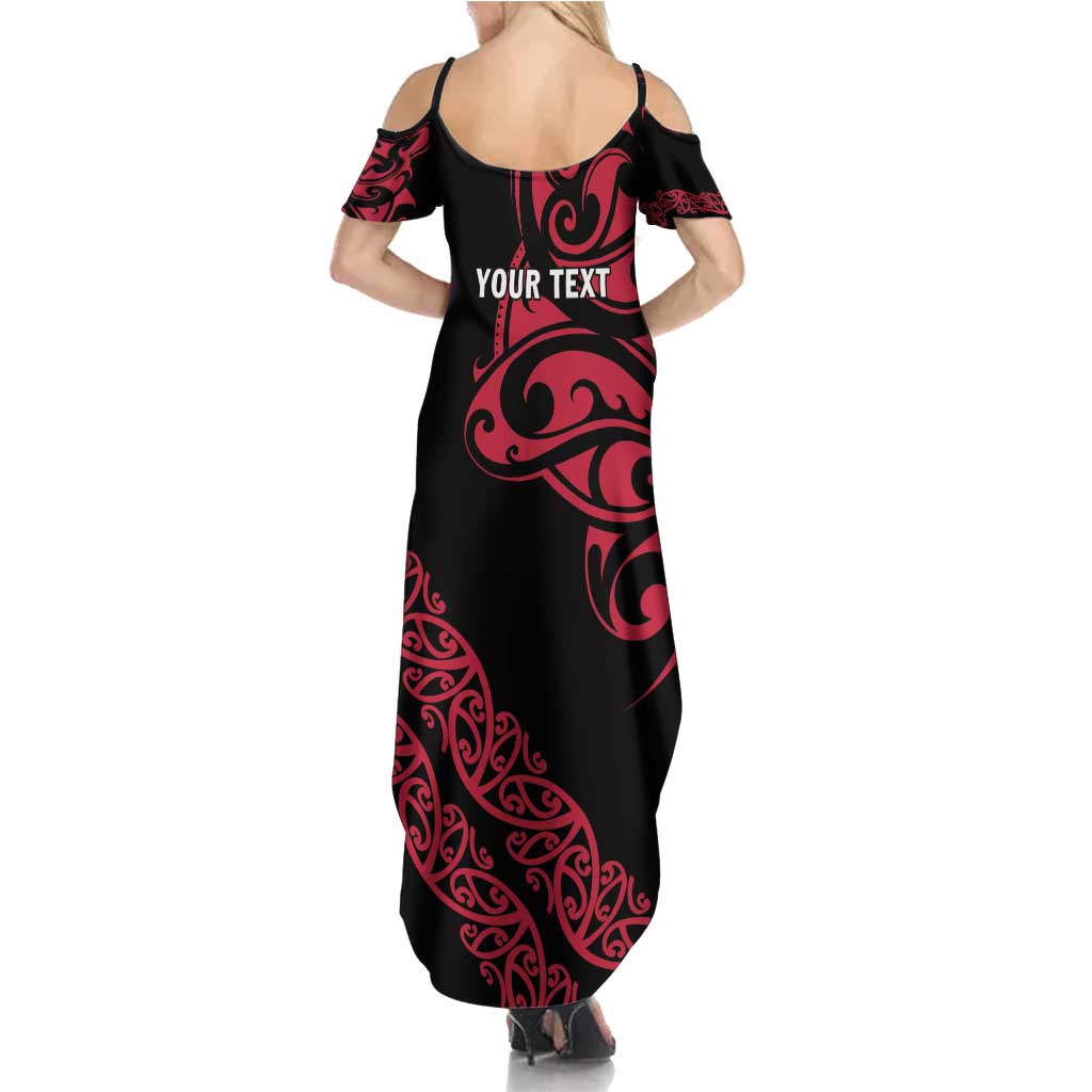 All Black Maori Tribal Tattoo Personalised Family Matching Summer Maxi Dress and Hawaiian Shirt Classic Red Polynesian Style - Polynesian Pride