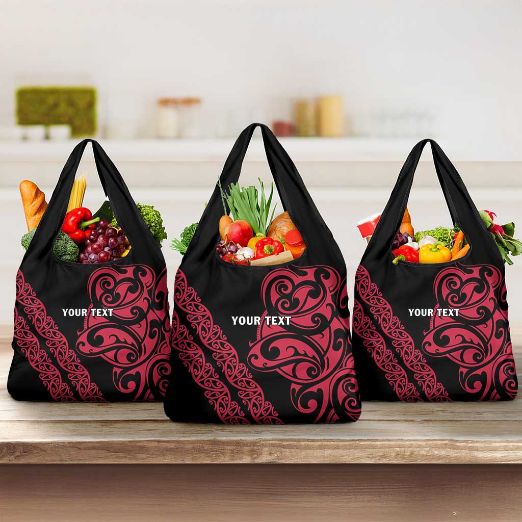 All Black Maori Tribal Tattoo Personalised Grocery Bag Classic Red Polynesian Style - Polynesian Pride