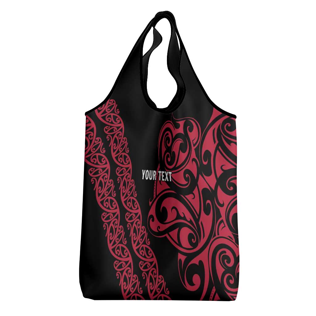 All Black Maori Tribal Tattoo Personalised Grocery Bag Classic Red Polynesian Style - Polynesian Pride
