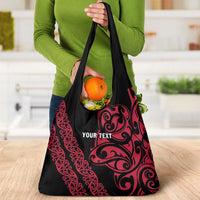 All Black Maori Tribal Tattoo Personalised Grocery Bag Classic Red Polynesian Style - Polynesian Pride
