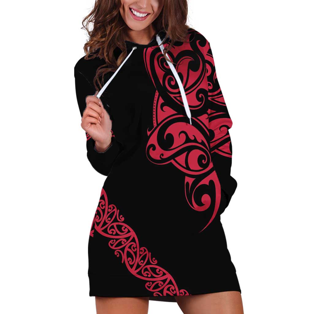 All Black Maori Tribal Tattoo Personalised Hoodie Dress Classic Red Polynesian Style - Polynesian Pride