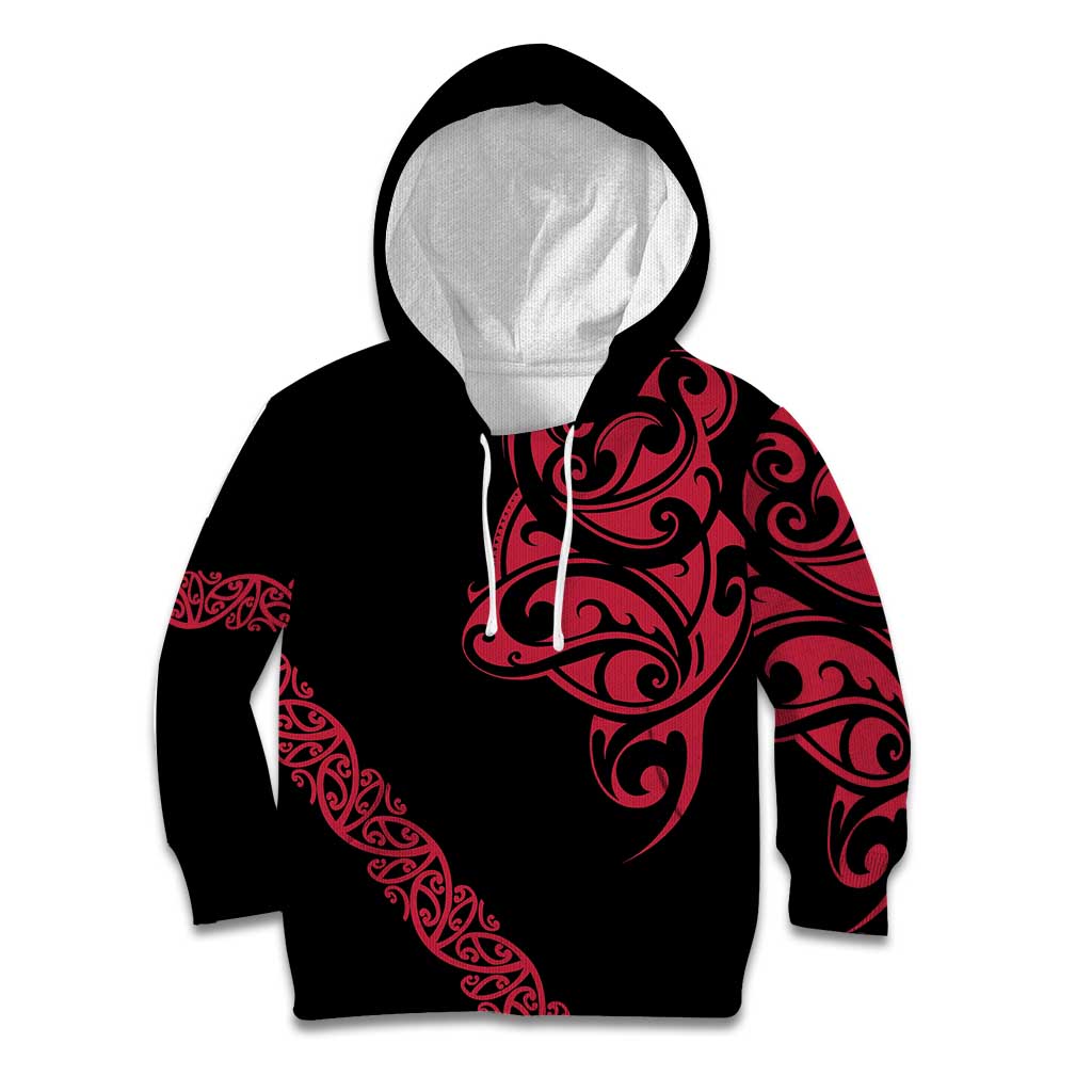 All Black Maori Tribal Tattoo Personalised Kid Hoodie Classic Red Polynesian Style - Polynesian Pride