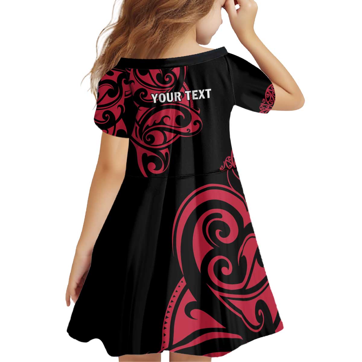 All Black Maori Tribal Tattoo Personalised Kid Short Sleeve Dress Classic Red Polynesian Style LT9 - Polynesian Pride