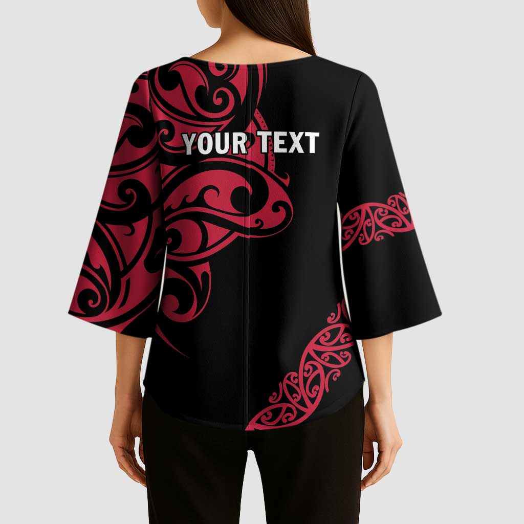 All Black Maori Tribal Tattoo Personalised Kimono Sleeve Blouse Classic Red Polynesian Style - Polynesian Pride