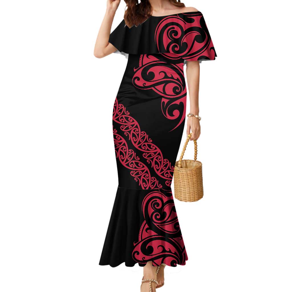 All Black Maori Tribal Tattoo Personalised Mermaid Dress Classic Red Polynesian Style - Polynesian Pride