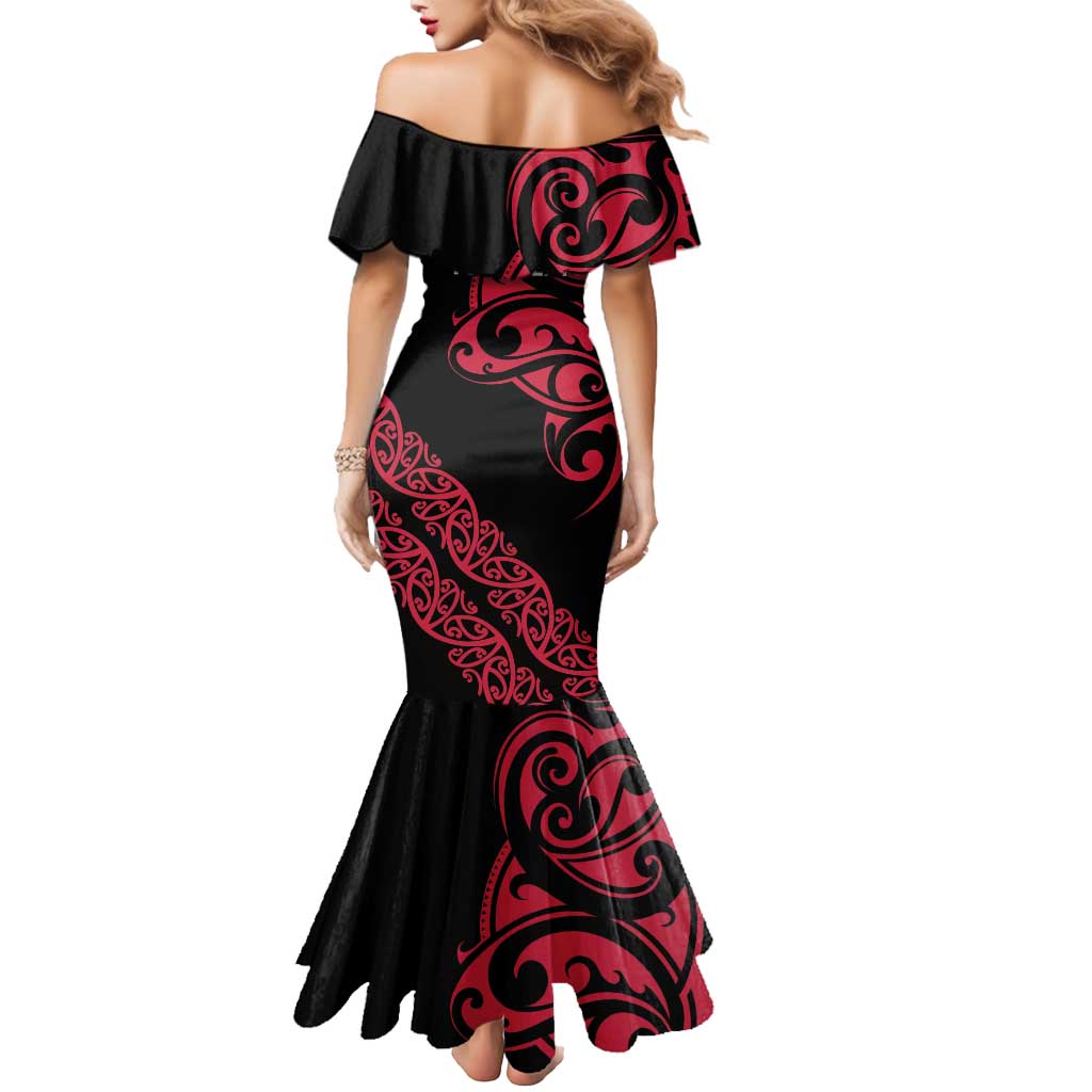 All Black Maori Tribal Tattoo Personalised Mermaid Dress Classic Red Polynesian Style LT9 - Polynesian Pride