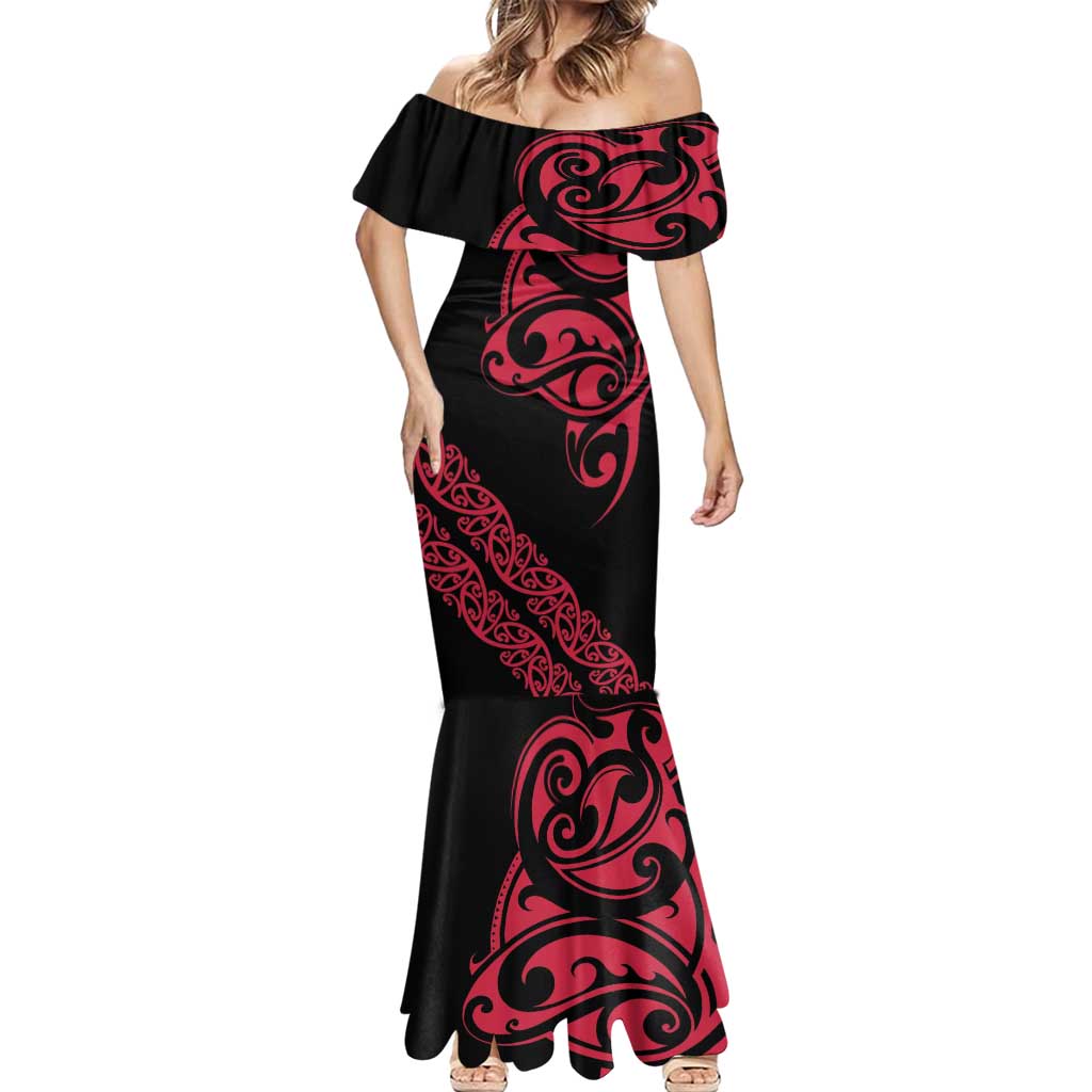 All Black Maori Tribal Tattoo Personalised Mermaid Dress Classic Red Polynesian Style LT9 - Polynesian Pride
