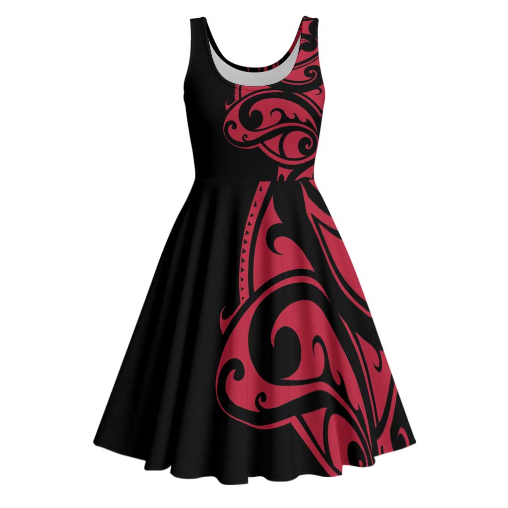 All Black Maori Tribal Tattoo Personalised Midi Dress Classic Red Polynesian Style - Polynesian Pride