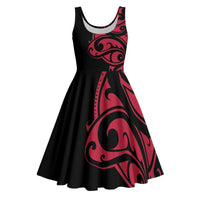 All Black Maori Tribal Tattoo Personalised Midi Dress Classic Red Polynesian Style - Polynesian Pride
