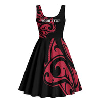 All Black Maori Tribal Tattoo Personalised Midi Dress Classic Red Polynesian Style - Polynesian Pride