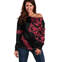 All Black Maori Tribal Tattoo Personalised Off Shoulder Sweater Classic Red Polynesian Style - Polynesian Pride