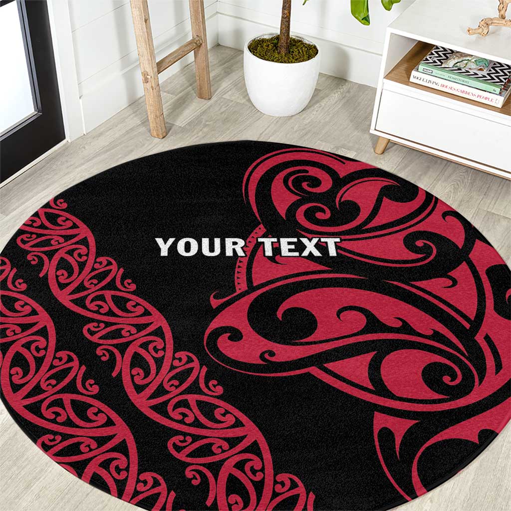 All Black Maori Tribal Tattoo Personalised Round Carpet Classic Red Polynesian Style - Polynesian Pride