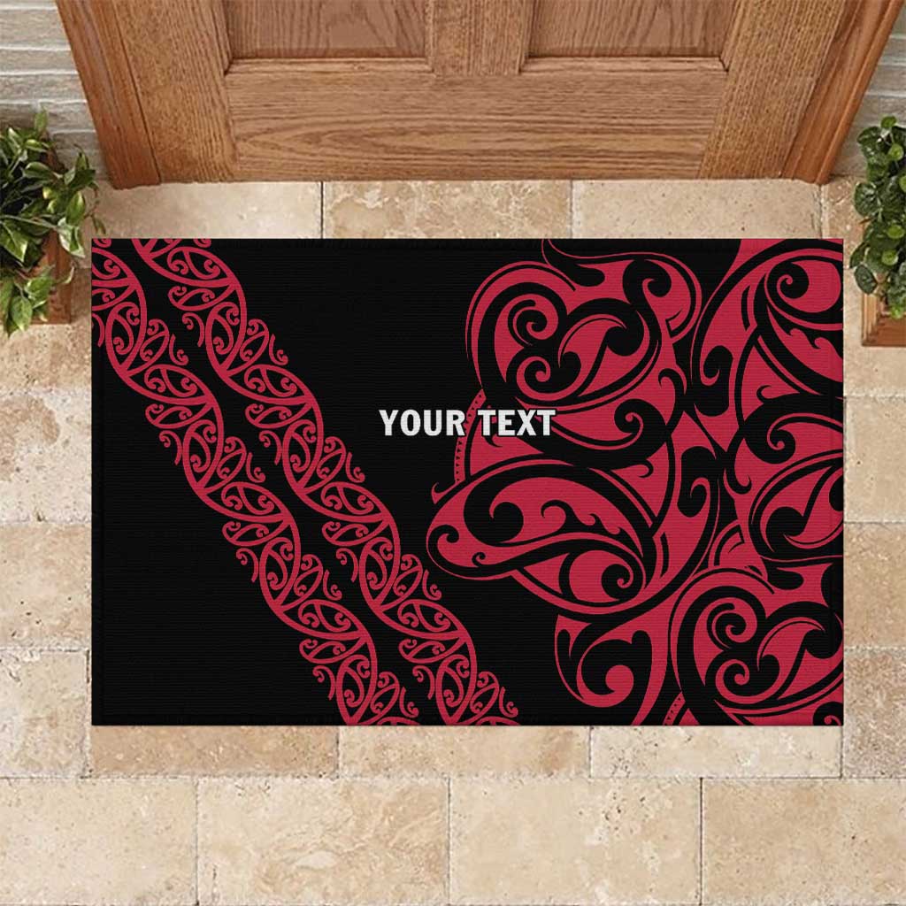 All Black Maori Tribal Tattoo Personalised Rubber Doormat Classic Red Polynesian Style - Polynesian Pride
