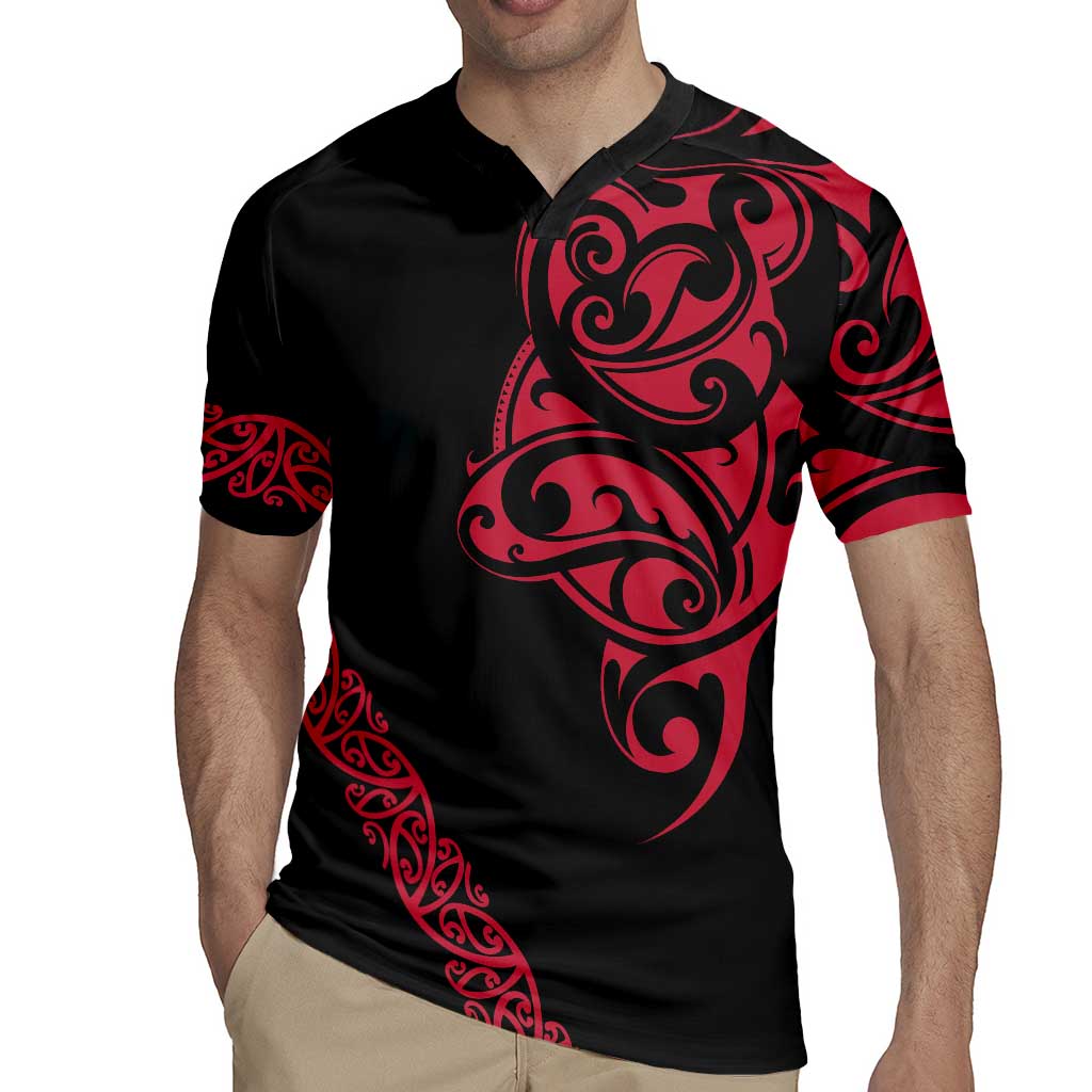 All Black Maori Tribal Tattoo Personalised Rugby Jersey Classic Red Polynesian Style - Polynesian Pride