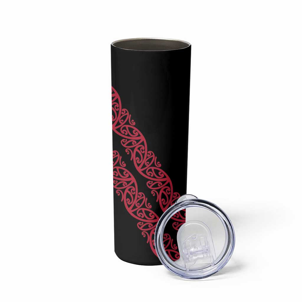 All Black Maori Tribal Tattoo Personalised Skinny Tumbler Classic Red Polynesian Style - Polynesian Pride